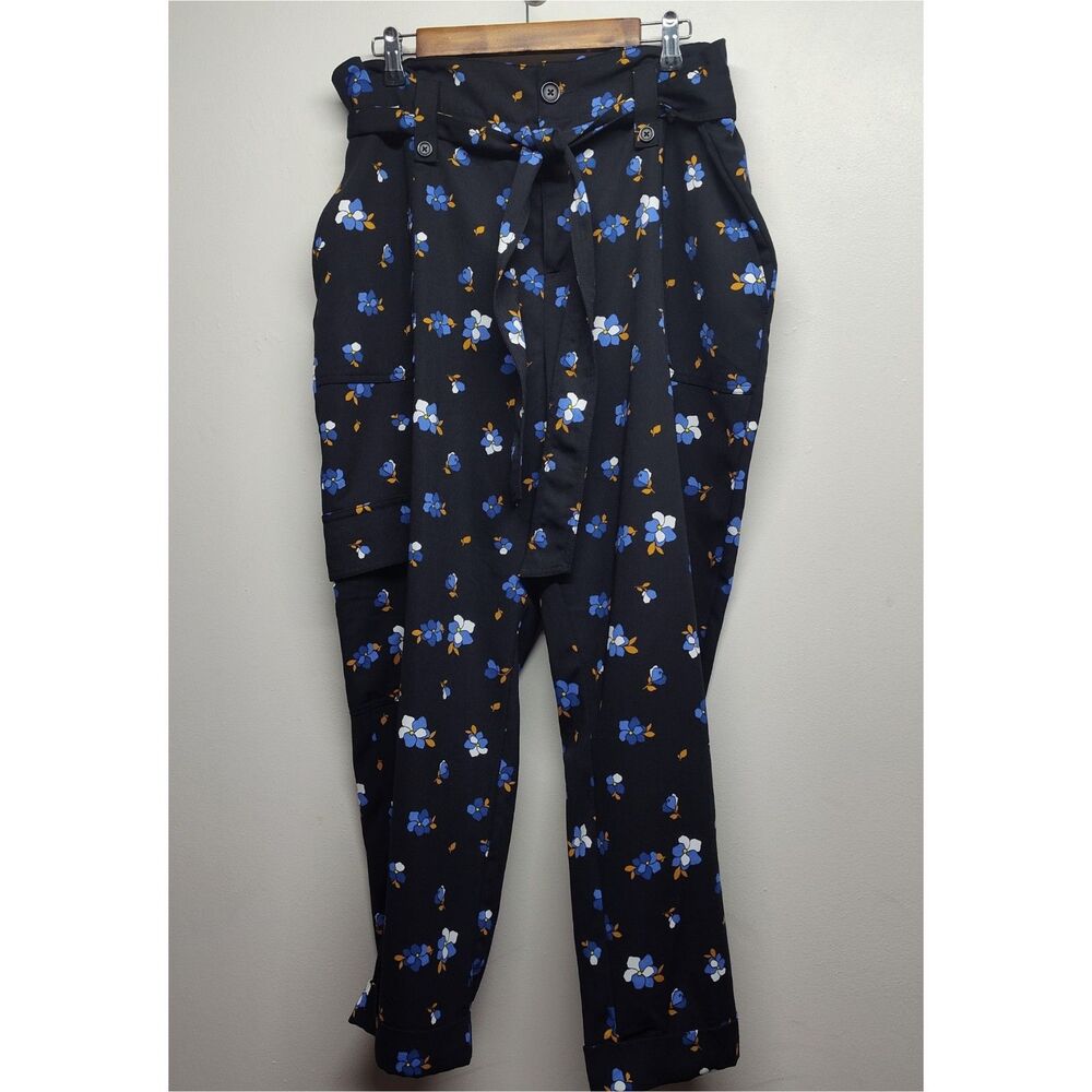 Popsugar Ankle Pants Women XL Black Floral Utility Cargo High Waist Feminine